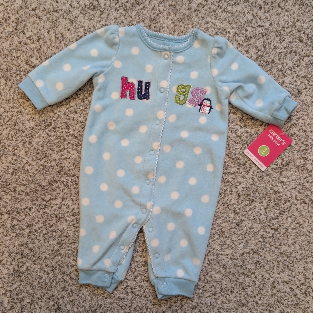 NWT Carter's Fleece One Piece Romper Blue White 3m